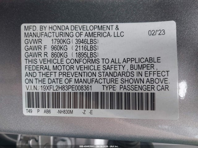 19XFL2H83PE008361 Honda Civic Sport
