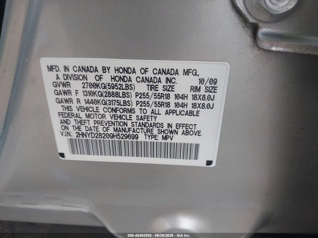 Продажа на аукционе авто 2009 Acura Mdx, vin: 2HNYD28209H529699, номер лота: 45492555