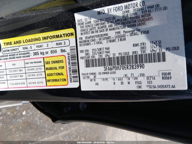 2014 Ford Fusion Se მანქანა იყიდება აუქციონზე, vin: 3FA6P0H70ER283990, აუქციონის ნომერი: 45492558