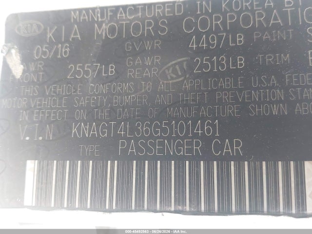 KIA Optima Lx 2016 KNAGT4L36G5101461 Image 9