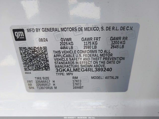 Продажа на аукционе авто 2024 Gmc Terrain Fwd Sle, vin: 3GKALMEG4RL389240, номер лота: 45492571