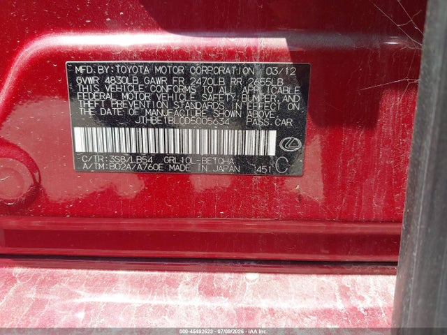 Продаж на аукціоні авто 2013 Lexus Gs 350, vin: JTHBE1BL0D5005634, номер лоту: 45492623