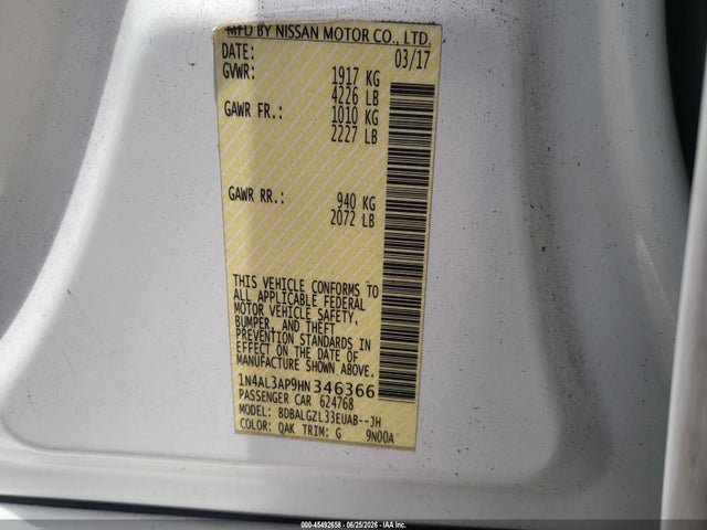 Nissan Altima 2.5 S 2017 1N4AL3AP9HN346366 Image 9