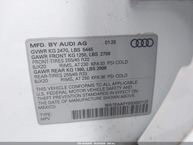 Aukcja sprzedaży 2025 Audi Q5 Premium Plus 45 Tfsi S Line Quattro S Tronic, vin: WA1EAAFY0S2057127, numer aukcji: 45492659