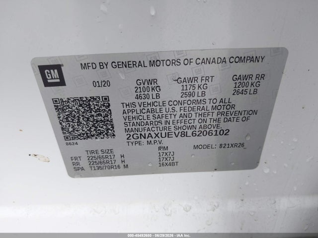 2GNAXUEV8L6206102 Chevrolet Equinox Awd Lt 1.5l Turbo