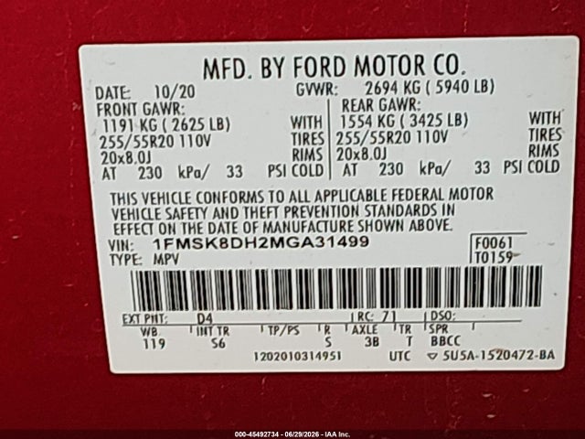 Ford EXPLORER XLT 2021 1FMSK8DH2MGA31499 Image 9