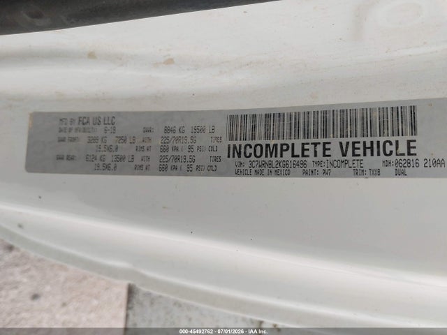 Продаж на аукціоні авто 2019 Ram 5500 Chassis Tradesman/slt, vin: 3C7WRNBL2KG616496, номер лоту: 45492762