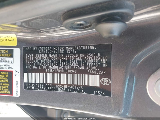 Продажа на аукционе авто 2013 Toyota Avalon Xle, vin: 4T1BK1EB1DU010940, номер лота: 45492783