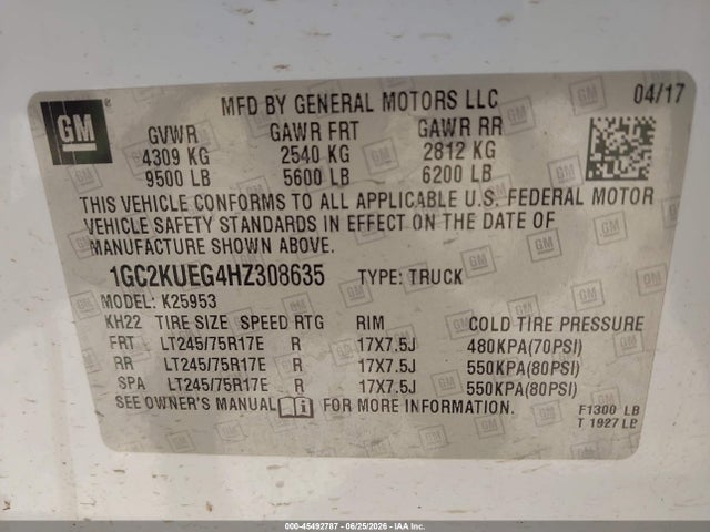 1GC2KUEG4HZ308635 Chevrolet Silverado 2500hd Work Truck
