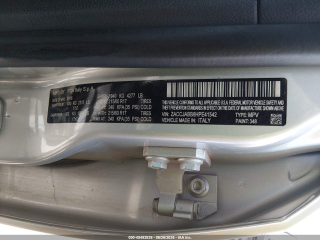 Aukcja sprzedaży 2017 Jeep Renegade Latitude, vin: ZACCJABB8HPE41542, numer aukcji: 45492826