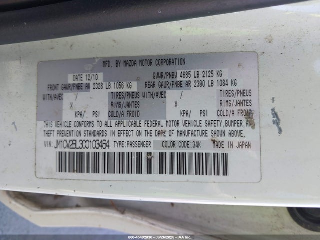 Продаж на аукціоні авто 2012 Mazda Mazda5 Sport, vin: JM1CW2BL3C0103464, номер лоту: 45492830