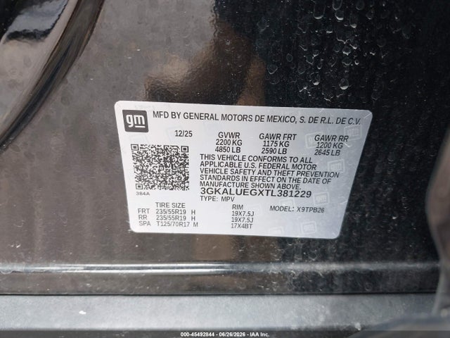 45492844 :رقم المزاد ، 3GKALUEGXTL381229 vin ، 2026 Gmc Terrain Awd Elevation مزاد بيع