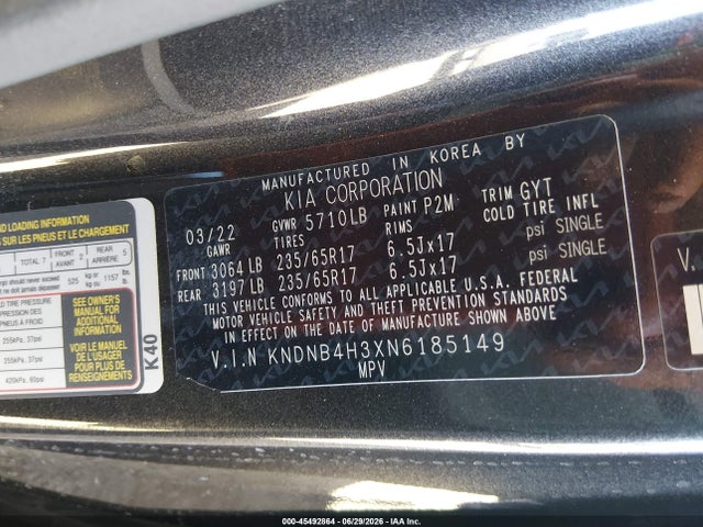 KIA Carnival Mpv Lx 2022 KNDNB4H3XN6185149 Image 9