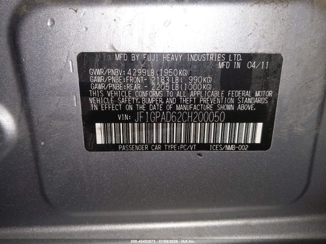 Продажа на аукционе авто 2012 Subaru Impreza 2.0i Premium, vin: JF1GPAD62CH200050, номер лота: 45492873