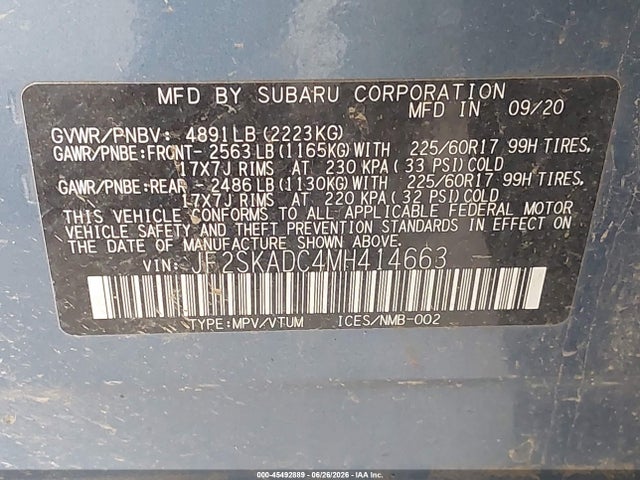 Продаж на аукціоні авто 2021 Subaru Forester, vin: JF2SKADC4MH414663, номер лоту: 45492889