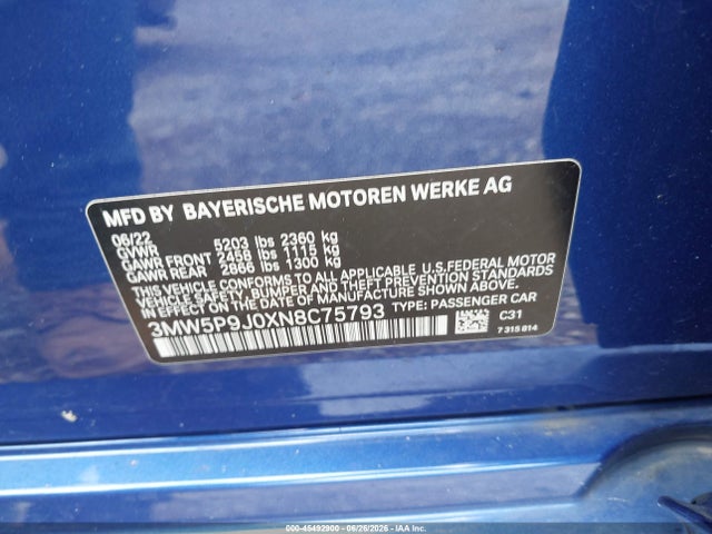 Продажа на аукционе авто 2022 Bmw 330e Xdrive, vin: 3MW5P9J0XN8C75793, номер лота: 45492900