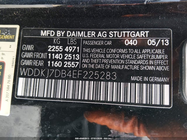 2014 Mercedes-benz E 550 მანქანა იყიდება აუქციონზე, vin: WDDKJ7DB4EF225283, აუქციონის ნომერი: 45492913