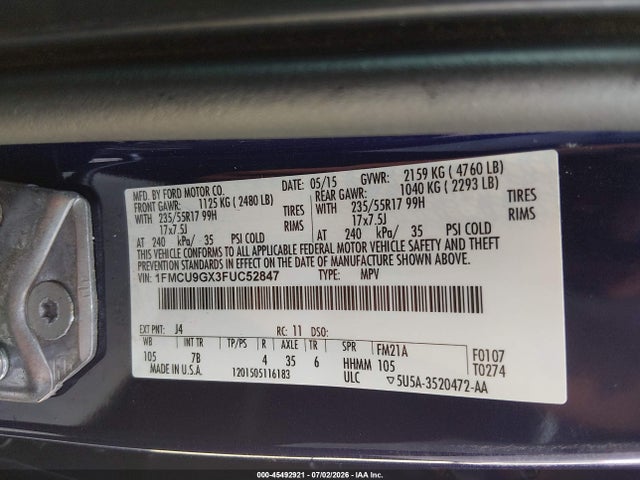 Aukcja sprzedaży 2015 Ford Escape Se, vin: 1FMCU9GX3FUC52847, numer aukcji: 45492921