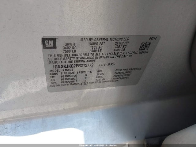 1GNSKJKC2FR212779 Chevrolet Suburban Lt