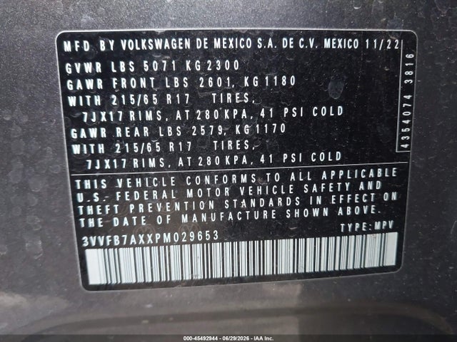 3VVFB7AXXPM029653 Volkswagen Tiguan 2.0t S
