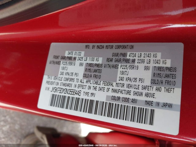 Aukcja sprzedaży 2022 Mazda Cx-5 2.5 S Premium, vin: JM3KFBDM3N0556446, numer aukcji: 45492946
