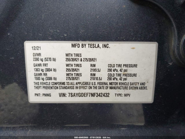 Продажа на аукционе авто 2022 Tesla Model Y Performance Dual Motor All-wheel Drive, vin: 7SAYGDEF7NF342432, номер лота: 45492950