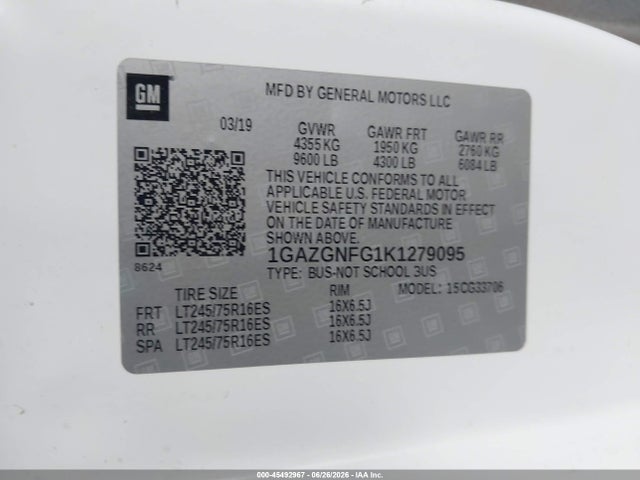 Chevrolet Express 3500 Ls 2019 1GAZGNFG1K1279095 Image 9
