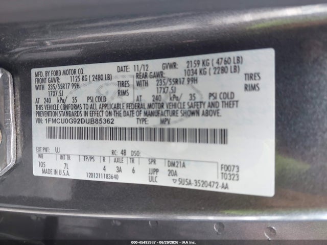 Продажа на аукционе авто 2013 Ford Escape Se, vin: 1FMCU0G92DUB85362, номер лота: 45492987