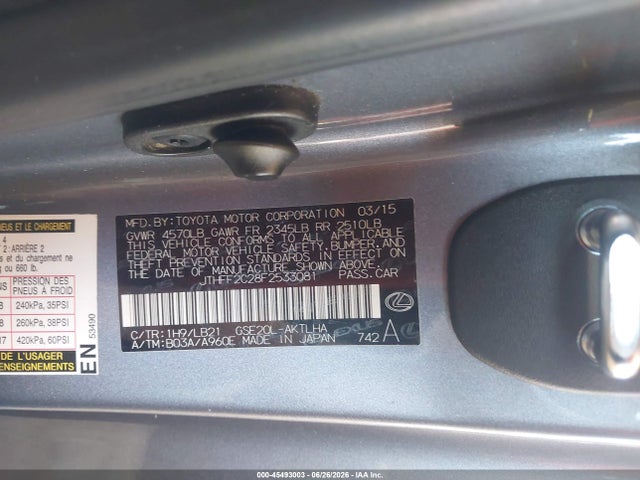 Продажа на аукционе авто 2015 Lexus Is 250c, vin: JTHFF2C28F2533081, номер лота: 45493003
