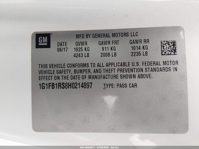 1G1FB1RS8H0214897 Chevrolet Camaro 1lt