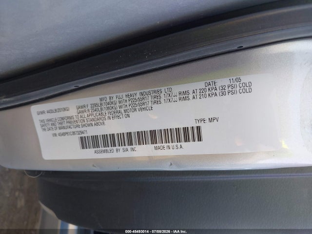 45493014 :رقم المزاد ، 4S4BP61C067329471 vin ، 2006 Subaru Outback 2.5i مزاد بيع