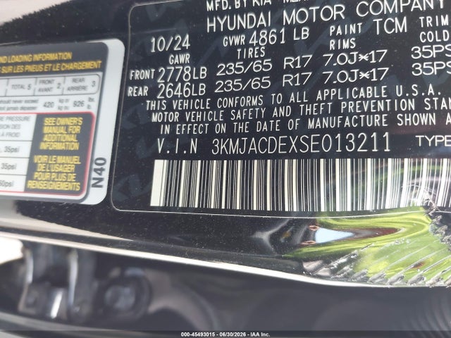 2025 Hyundai Tucson Se მანქანა იყიდება აუქციონზე, vin: 3KMJACDEXSE013211, აუქციონის ნომერი: 45493015