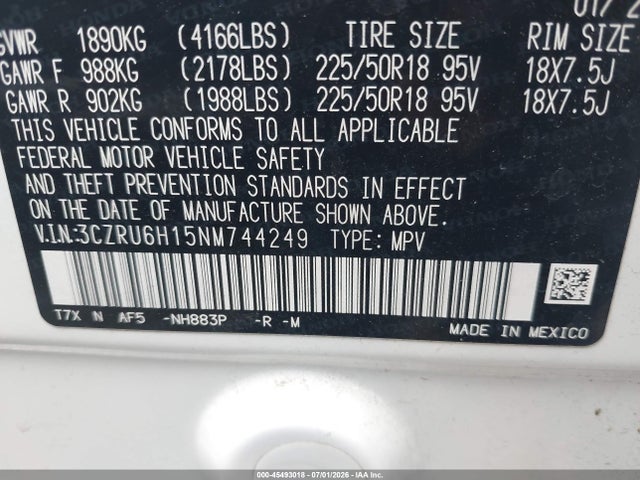 3CZRU6H15NM744249 Honda Hr-v Awd Sport