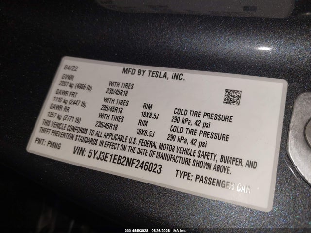 Tesla Model 3 Long Range Dual Motor All-wheel Drive 2022 5YJ3E1EB2NF246023 Image 9