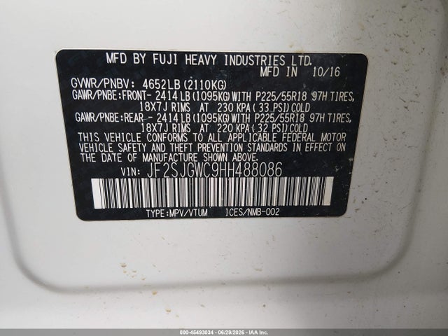 Aukcja sprzedaży 2017 Subaru Forester 2.0xt Touring, vin: JF2SJGWC9HH488086, numer aukcji: 45493034