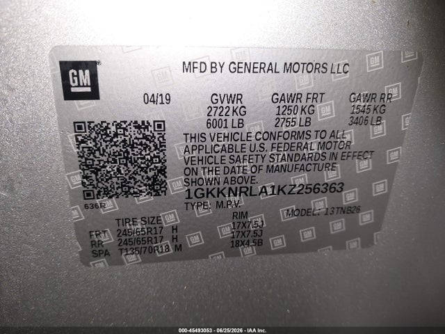 GMC Acadia Sle-1 2019 1GKKNRLA1KZ256363 Image 9