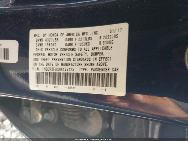 Honda Accord Ex-l 2017 1HGCR2F8XHA155125 Image 9