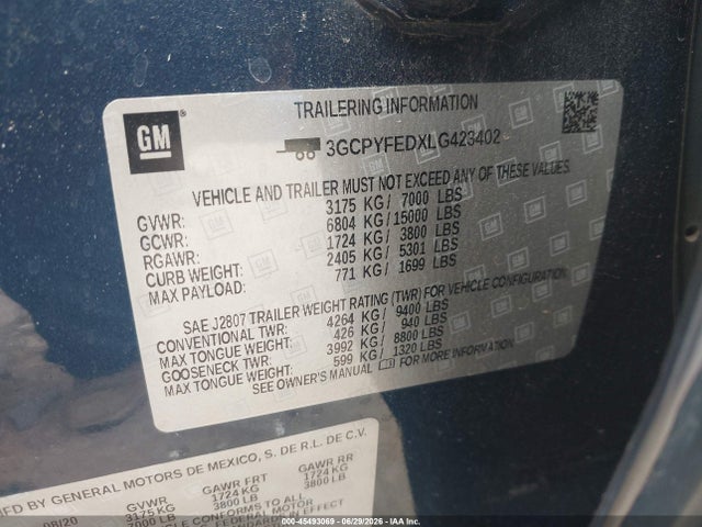 3GCPYFEDXLG423402 Chevrolet Silverado 1500 4wd Short Bed Lt Trail Boss