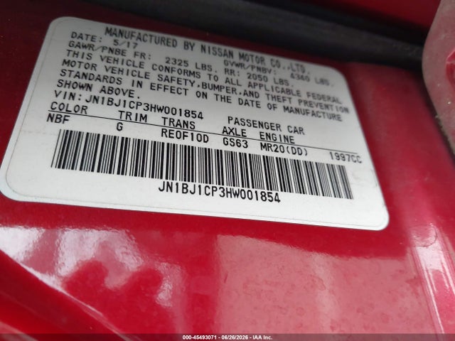 Aukcja sprzedaży 2017 Nissan Rogue Sport S, vin: JN1BJ1CP3HW001854, numer aukcji: 45493071
