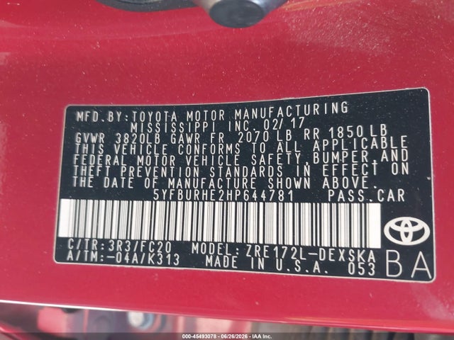 Toyota COROLLA SE 2017 5YFBURHE2HP644781 Image 9