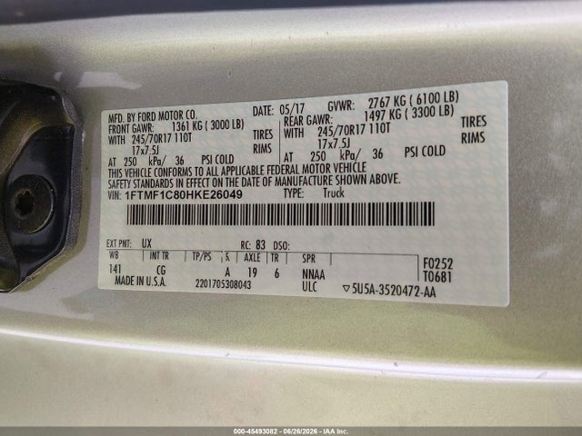 1FTMF1C80HKE26049 Ford F-150 Xl/xlt
