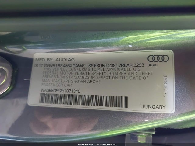 Aukcja sprzedaży 2017 Audi A3 Premium, vin: WAUB8GFF2H1071340, numer aukcji: 45493091
