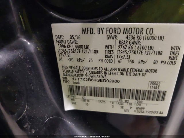 1FT7X2B66GED02980 Ford F-250 Lariat/xl/xlt