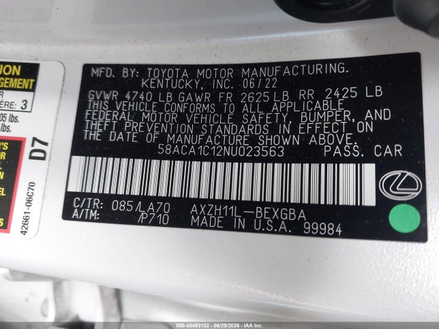 Lexus ES 300H 2022 58ACA1C12NU023563 Image 9