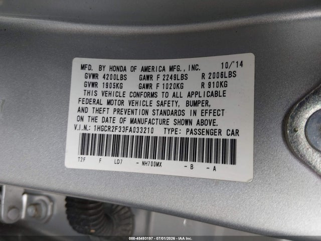 Honda ACCORD LX 2015 1HGCR2F33FA033210 Image 9