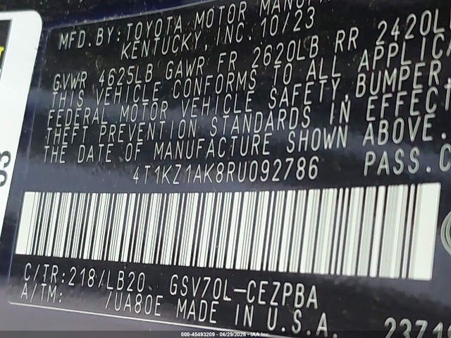 4T1KZ1AK8RU092786 Toyota Camry Xse V6