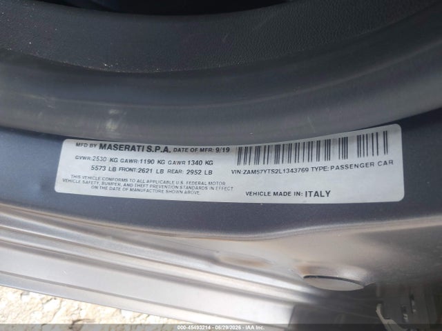 Продажа на аукционе авто 2020 Maserati Ghibli S Q4 Gransport, vin: ZAM57YTS2L1343769, номер лота: 45493214