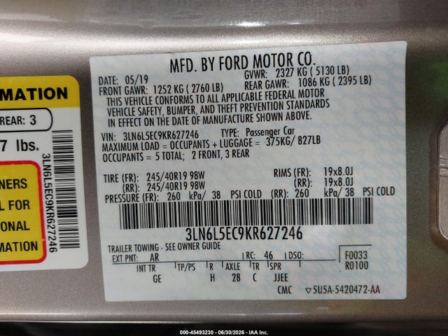 Lincoln Mkz Reserve Ii 2019 3LN6L5EC9KR627246 Image 9