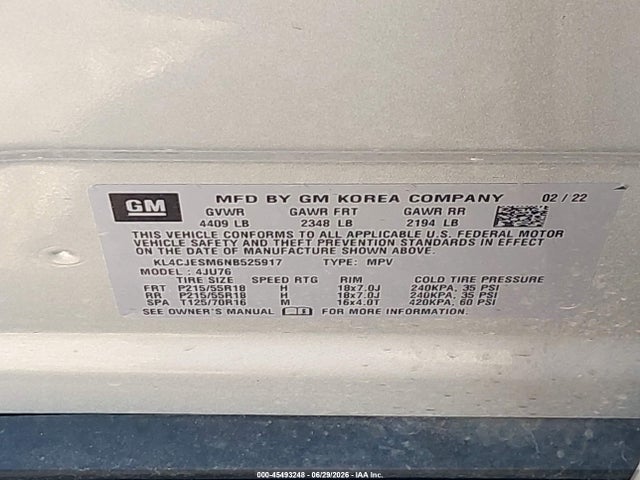 Продажа на аукционе авто 2022 Buick Encore Awd Preferred, vin: KL4CJESM6NB525917, номер лота: 45493248