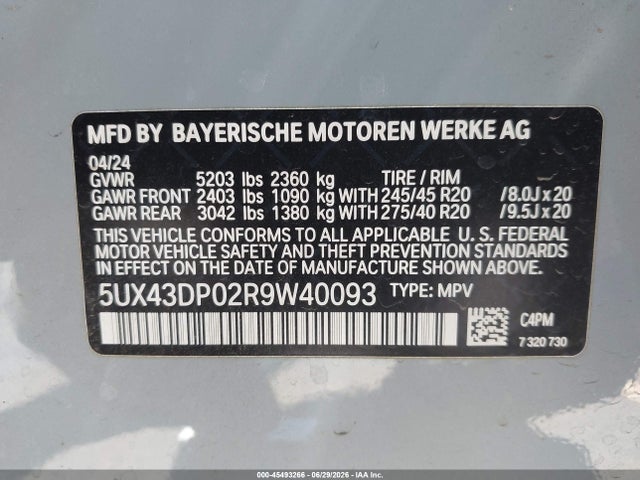 Aukcja sprzedaży 2024 Bmw X3 Sdrive30i, vin: 5UX43DP02R9W40093, numer aukcji: 45493266